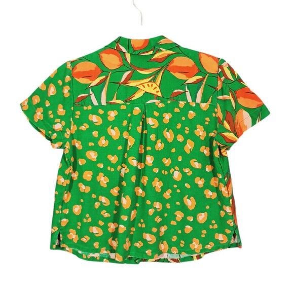 Tabitha Brown Target‎ Linen Blend Button Up Top Small Green Citrus Botanical - Picture 2 of 9